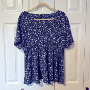 Shein Curve Blue Floral Top - 1XL